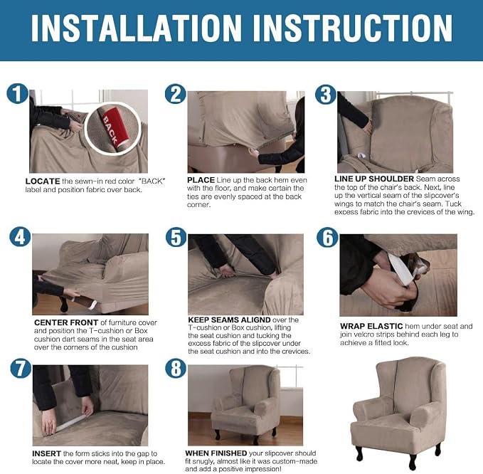 H.VERSAILTEX Wingback Chair Covers Velvet Plush Wing Chair Slipcover 1 Piece High Stretch Wing Back Chair Slipcovers Sofa Cover Furniture Cover with Elastic Bottom, Taupe