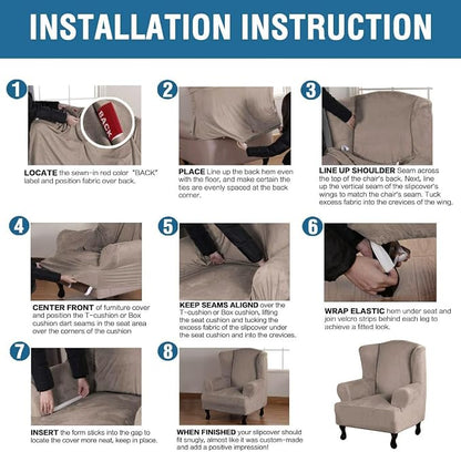H.VERSAILTEX Wingback Chair Covers Velvet Plush Wing Chair Slipcover 1 Piece High Stretch Wing Back Chair Slipcovers Sofa Cover Furniture Cover with Elastic Bottom, Taupe