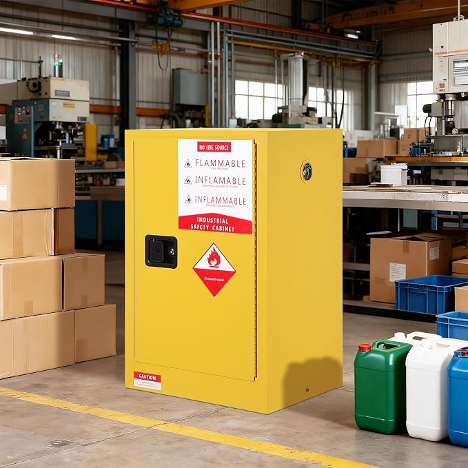 Hazardous Storage Flammable Cabinets, Fire Resistant Safety Cabinet for Flammable Liquids | Cold-Rolled Steel Construction w/Spill Containment Tray, Ventilation Holes & Grounding | Adjustable Shelf