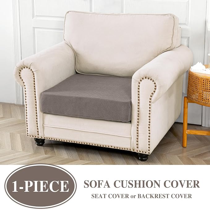 LA MEACK Couch Cushion Cover Seat Cushion Cover Stretch Armchair Cover Separate Sectional Sofa Slipcovers Furniture Protector(1 Piece for Seat or Sofa Backrest, Taupe)