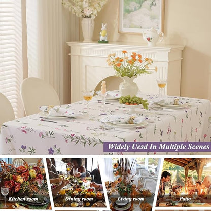 SASTYBALE Floral Tablecloth, 60 x 120 Inch Rectangle | Wildflower Print, Rectangular Table Cover, Waterproof, Stain Resistant Fabric, Summer Kitchen Dining Farmhouse Decor