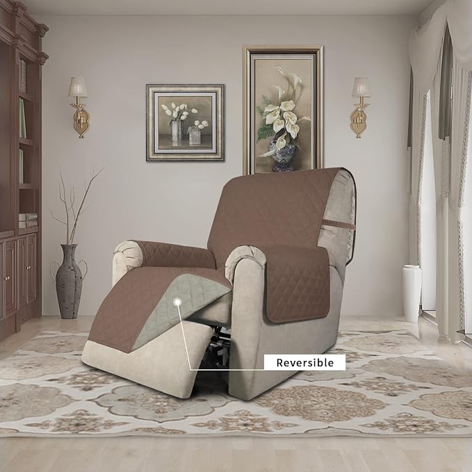 Easy-Going Reversible Couch Cover, Recliner 22 in, Brown/Beige | Machine Washable Slipcover For Dogs, Water Resistant Furniture Mat For Living Room, Non-Slip Sofa Cover, Pet Friendly