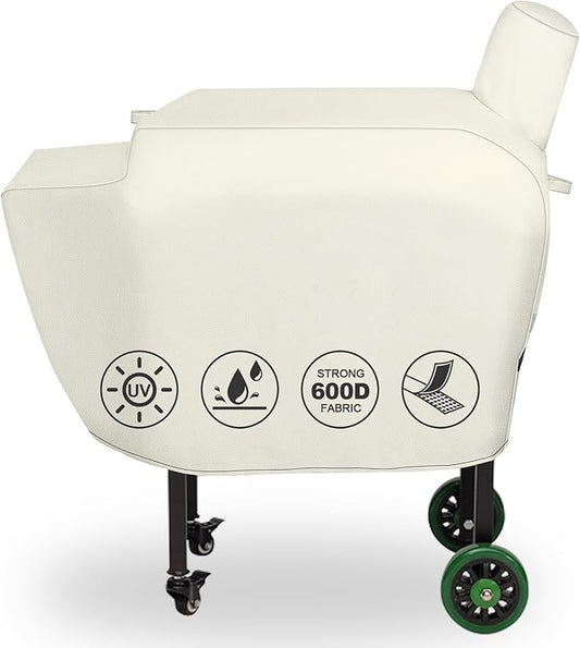 QuliMetal Grill Cover for Green Mountain Grill Daniel Boone Choice and Prime Standard Grills, Full Length GMG Daniel Boone Smoker Cover, 600D Fabric Waterproof Fade Resistant, Beige