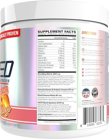 EHP Labs OxyShred Pre Workout Powder - Preworkout Powder with L Glutamine & Acetyl L Carnitine, Energy Boost Drink - Peach Mango, 60 Servings