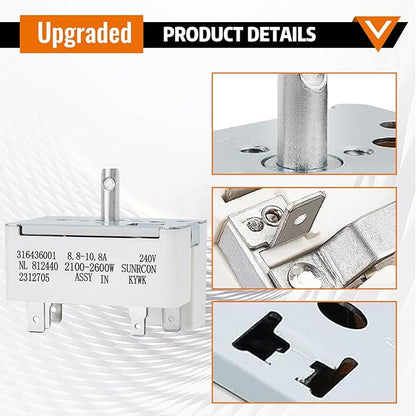 316436001/316021501 Surface Element Burner Infinite Switch,Surface Burner Control Switch Replace Parts 1155395, AP3885460, PS1145040, EAP1145040, Compatible with Frigidaire for Kenmore (8 Inch)