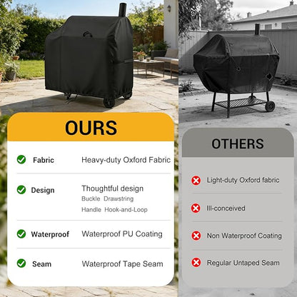 TheElves Grill Cover for Royal Gourmet CC1830FC 28" Barrel Charcoal Grill, Outdoor Grill Covers Waterproof Heavy Duty for Barrel Charcoal Grill Offset Smoker with Smoke Stack - 46" W x 28" D x 48" H