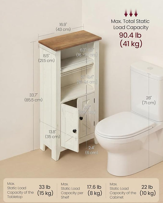 VASAGLE LIRY Collection - Storage Cabinet, Farmhouse Floor Cabinet, Freestanding Storage Organizer for Bathroom Kitchen Entryway, Adjustable Shelf, Cloud White and Rustic Brown UBBK313W101S