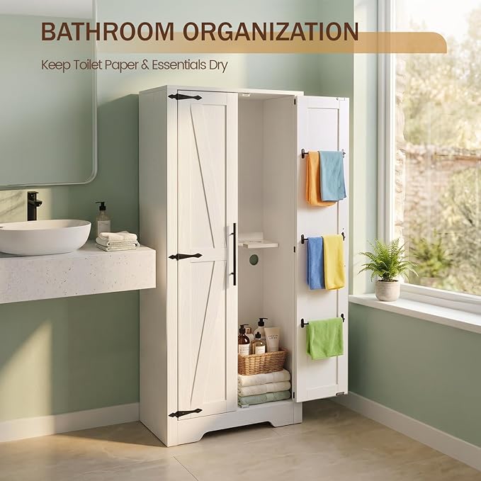 NORTHSKY Wooden Storage Cabinet, 55" Broom Closet & Vacuum Cleaner Holder Compatible with Dyson, Utility Cabinet for Brooms & Mops, Cleaning Cabinet w/Doors for Garage,Laundry,Mudroom,Home Office