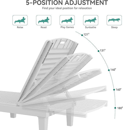YITAHOME Outdoor Chaise Lounge Chair, Plastic Pool Chaise Lounge with 5-Position Backrest, Easy Assembly & Waterproof for Patio & Poolside, Set of 2, Grayish-White