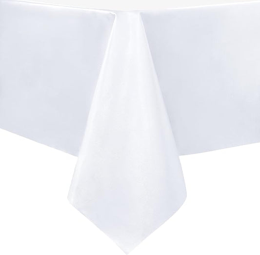 sancua Waterproof Rectangle Vinyl Tablecloth Table Cloth 52x70 Inch, White | 100% Oil Spill Proof, PVC Material, Wipe Clean Table Cover for Dining Tables, Buffet Parties and Camping