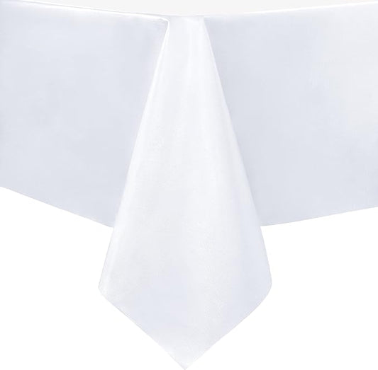 sancua Waterproof Rectangle Vinyl Tablecloth Table Cloth 60x84 Inch, White | 100% Oil Spill Proof, PVC Material, Wipe Clean Table Cover for Dining Tables, Buffet Parties and Camping