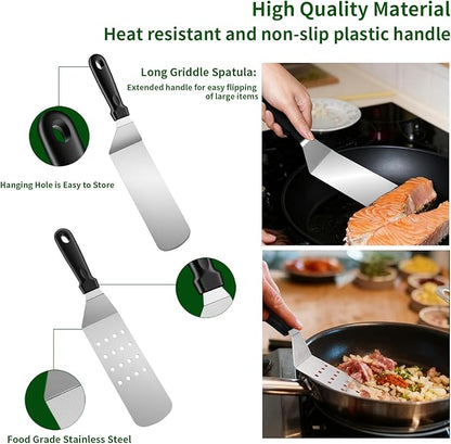 120PCS Griddle Accessories for Blackstone, Premium Stainless Steel Griddle Tool Set with Spatulas, Tongs, Smash Burger Press, Seasoning Bottles, Carry Bag for Camp Chef, Outdoor BBQ