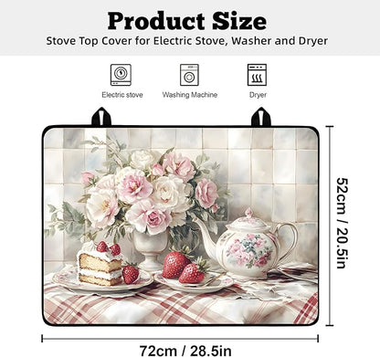 Multi-Design Stove Cover for Glass/Electric Stoves - 3-in-1 Heat-Resistant Protector Mat, Non-Slip Drying Rack 28"x20"