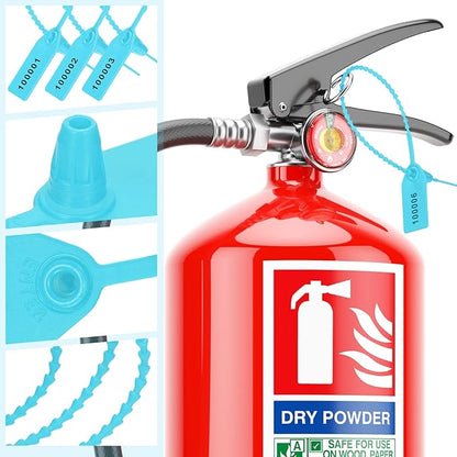 1000 Pcs Plastic Tamper Seals Fire Extinguisher Tags Security Tags Seals Safety Numbered Zip Ties Labels Safety Disposable Self Locking Signage 250 mm Length (Light Blue)