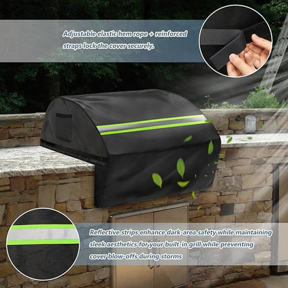 Built in Grill Cover for Summerset Sizzler 32-Inch - Heavy Duty 600D Waterproof with Reflective Strips and Plush Lining,Protects The Built in Grill While Enhancing its Visual Appeal,Black
