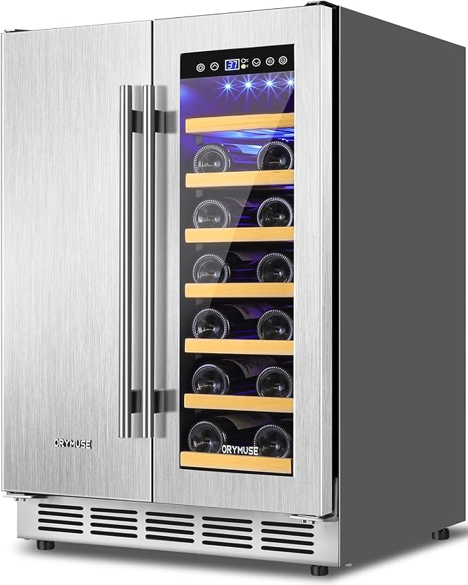 ORYMUSE Wine and Beverage Refrigerator Dual Zone, 24" Undercounter Beverage Fridge for Soda, Water and Beer, Built-in/Freestanding, Holds 20 Bottles & 88 Cans, Stainless Steel