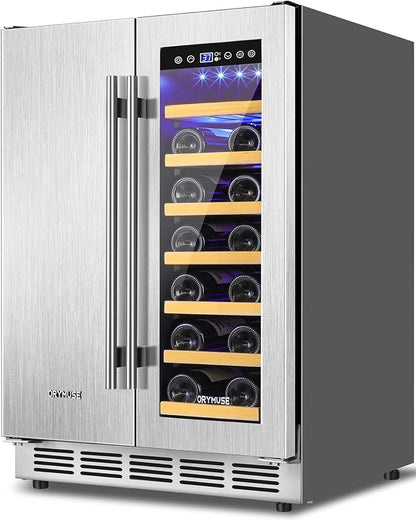 ORYMUSE Wine and Beverage Refrigerator Dual Zone, 24" Undercounter Beverage Fridge for Soda, Water and Beer, Built-in/Freestanding, Holds 20 Bottles & 88 Cans, Stainless Steel