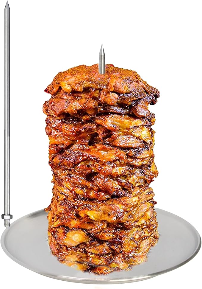 BBQ Vertical Skewer for Al Pastor chicken gyro Pan meat Hack Gaucho, for Home Made Tacos Al Pastor, Shawarma, Brazilian Churrasco,Stainless Steel, with 8 inch & 10 inch stick