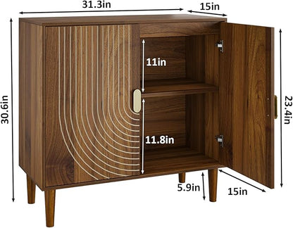 Sideboard Buffet Cabinet with Storage,Sideboard Buffet with Doors and Adjustable Shelf,Wooden Storage Cabinet, 31.3”W x 15.0”D x 30.6”H (Walnut)