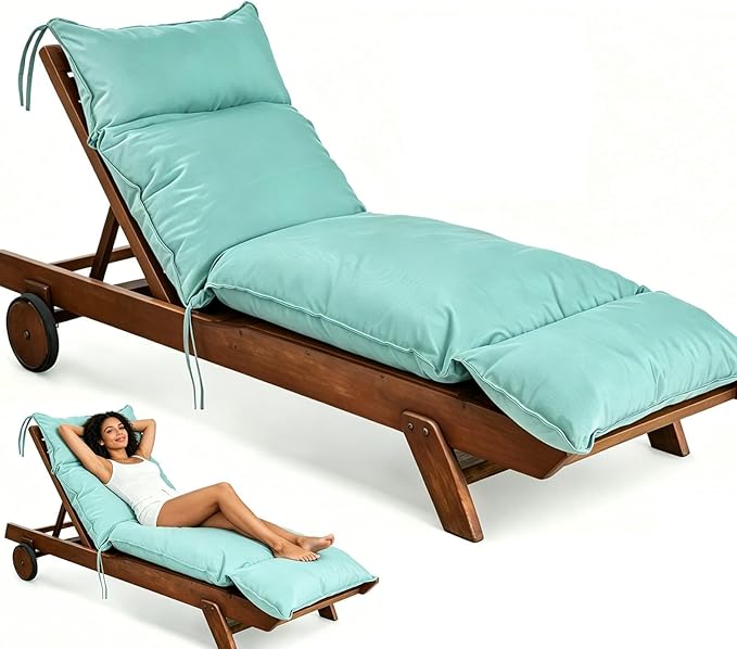 Outdoor Chaise Lounge Chair Cushion, Waterproof Non-Slip Patio Chaise Lounge Cushions for Outdoor Furniture, 80 x 26 x 5 Inches, Teal