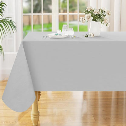 Smiry Rectangle Table Cloth 60x102 Inch, Waterproof Wipeable Vinyl Tablecloths Protector, Oil Spill Proof Plastic Table Cover for Dining, Picnic, Camping, Outdoor, Light Grey
