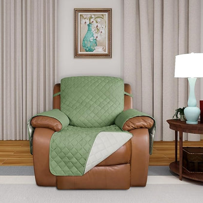 PureFit Reversible Recliner Chair Covers Couch Covers for Dogs, 28 in | Sage Green/Ivory, Water Resistant Couch Protector, Washable Pet Couch Cover with Non Slip and Elastic Straps For Kids