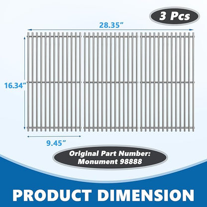SafBbcue 98888 Grill Grates for Monument Grill 13478 Grates, Monument Mesa 400 Accessories Parts, Stainless Steel Cooking Grids for Monument 25392 Grill Replacement Grates, 16.3 x 28.4 inch