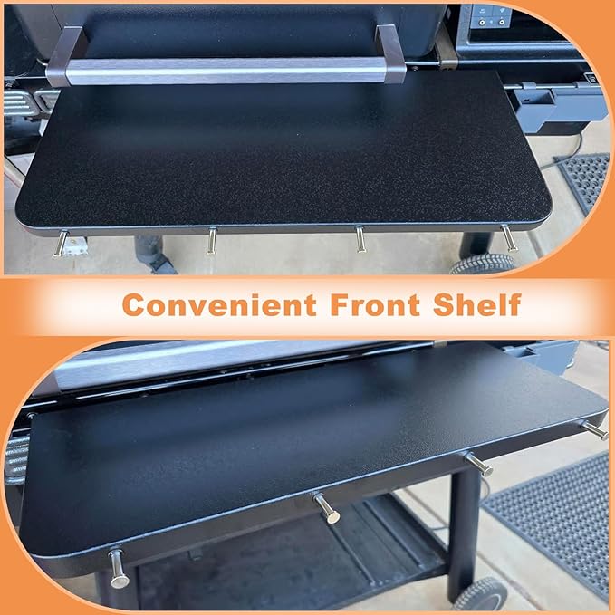 AJinTeby Front Shelf for Traeger Woodridge/Timberline/Ironwood Series, 26.75 x 10 inch P.A.L Shelf BAC762 for Traeger Pellet Grill, Detachable with 4 Hooks, Traeger Pop-and-Lock Accessory
