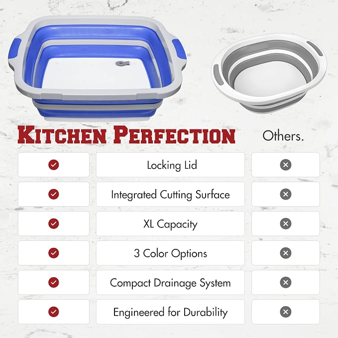 Collapsible XL Smoker & BBQ Prep Tub with Locking Lid | Includes Cutting Board, Meat Marinade & Brine Container For Turkey, Brisket & Ribs - Best Grill Accessories Gifts For Men