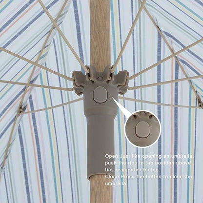 Tempera 7ft Boho Beach & Patio Umbrella with Fringe, Market Umbrellas with UPF 50+ UV & Water-Resistant Canopy, 1.5" Wood Pole & Button Tilt.