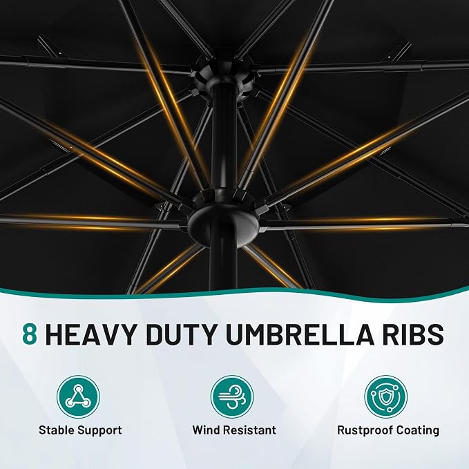AreShark 9ft 3-Tier Patio Umbrellas, Outdoor Umbrella with 8 Sturdy Ribs UV Protection Windproof, Market Table Umbrella w/Push Button Tilt & Crank for Pool, Porch, Deck, Garden(Black)