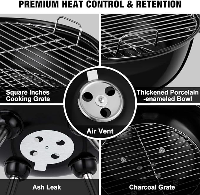 18 Inch Charcoal Grill+ BBQ Charcoal Chimney Starter 11"X7" Heavy Duty for Charcoal Grills