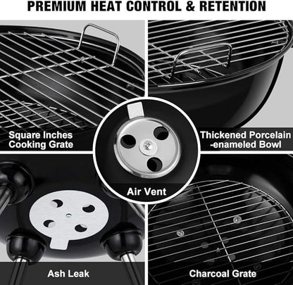 18 Inch Charcoal Grill+ BBQ Charcoal Chimney Starter 11"X7" Heavy Duty for Charcoal Grills