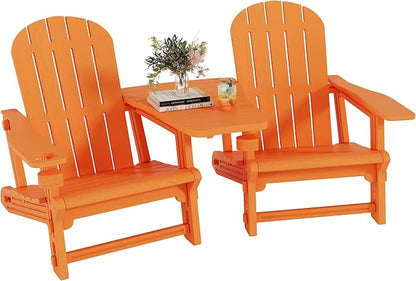 Shintenchi Adirondack Chairs Set of 2,HDPE Adirondack Chairs w/Removable Tablelop & Umbrella Hole,All-Weather Wooden Textured Plastic Outdoor Chairs w/Cup Holders for Garden Backyard Pool,Orange