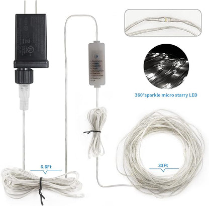 2 Pack Fairy String Lights Plug in, 33Ft 100 Micro Starry LED Outdoor String Lights with 8 Modes Timer Dimmable IP68 Full Waterproof Twinkle Lights for Bedroom Garden Christmas Home Decor (Cool White)