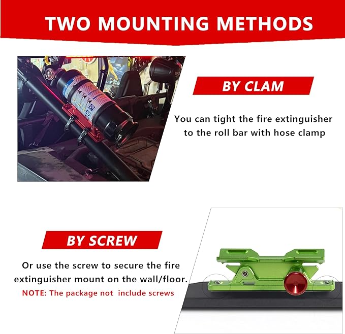 Quick Release Fire Extinguisher Mount – Neon Green Adjustable Aluminum Roll Bar Bracket Holder Compatible with Car Jeep Wrangler (TJ/JK/JL/JKU), UTVs (Polaris RZR, Ranger, Can-Am X3), Trucks Off-Road