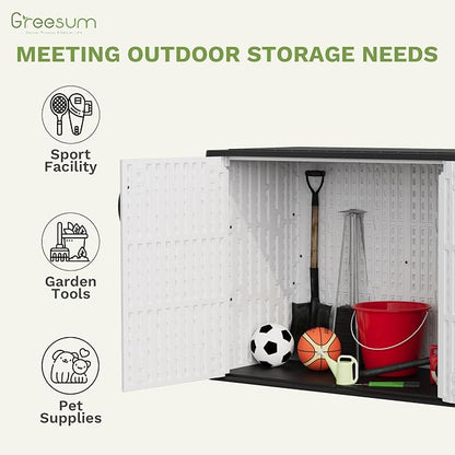 Greesum 26 Cuft Outdoor Storage Box with Lockable Doors, White | Easy to Assemble | All-Weather Resistance | Sturdy Sidehandles | Multi-purpose Resin Large Storage Cabinet