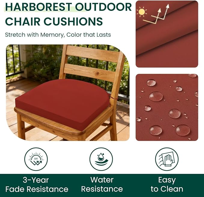 HARBOREST Outdoor Chair Cushions Set of 6, Water Resistant Patio Chair Cushions with Ties, Outdoor Seat Cushions for Patio Furniture, 17"x16"x2", Burnt Orange