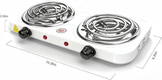 2200W Portable Electric Hot Plate for Cooking, Two Burner Electric Cooktop,Double Coil Electric Burner, Electric Stove with 2 Burner,Adjustable Temperature Control，White