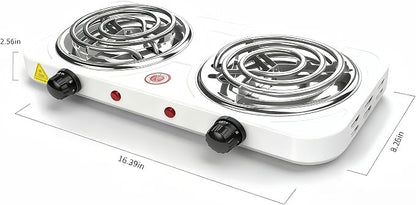 2200W Portable Electric Hot Plate for Cooking, Two Burner Electric Cooktop,Double Coil Electric Burner, Electric Stove with 2 Burner,Adjustable Temperature Control，White