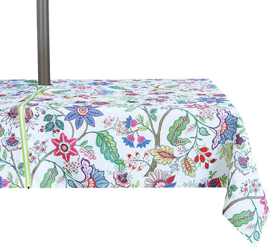 EHouseHome Outdoor Indoor 60x84 inch Rectangle Tablecloth with Umbrella Hole, Waterproof Zippered Patio Table Cloth, Perfect for BBQs, Parties, Summer Gatherings