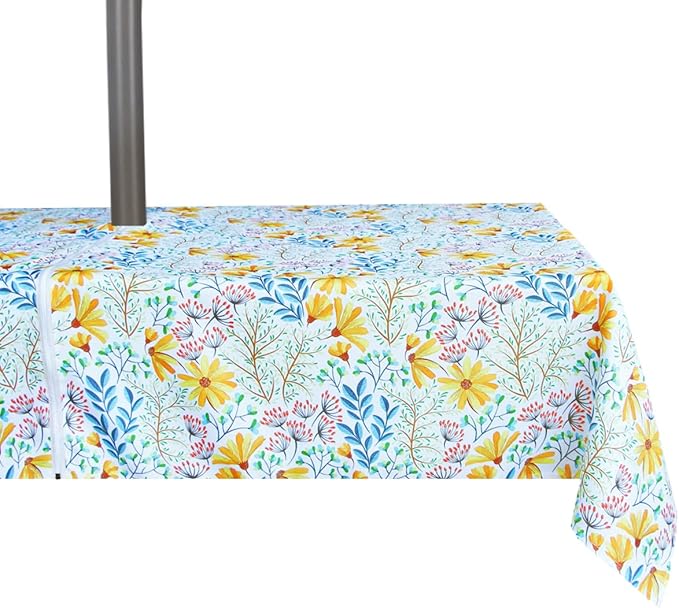EHouseHome Outdoor and Indoor 60x84 inch Tablecloth with Umbrella Hole and Zipper, Waterproof Zippered Patio Cloths, Spring/Summer Table Covers for Backyard Circular Table/BBQs/Picnic