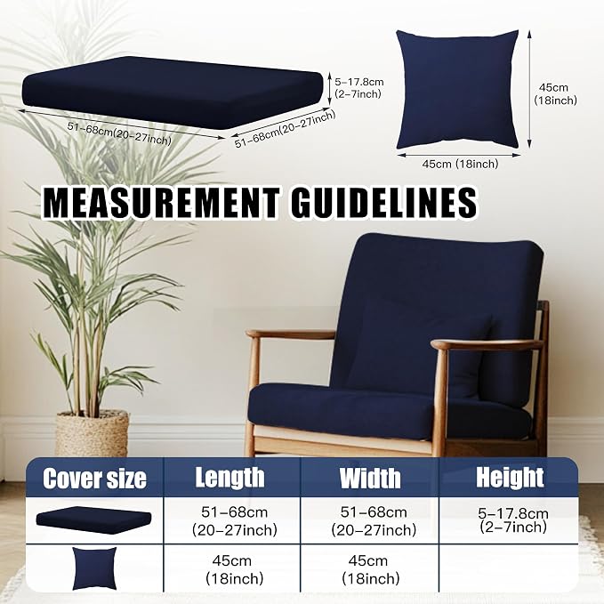 Outdoor Cushion & Pillow Cover Set, 8 Seat Covers + 4 Pillow Covers | Stretch Fit, Replacement, Washable and Reusable Furniture Protectors, Fits most patio furniture cushion covers, Cover Only