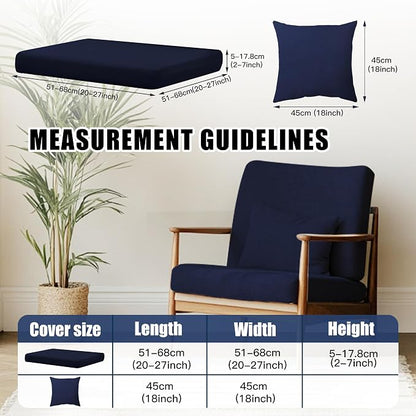 Outdoor Cushion & Pillow Cover Set, 8 Seat Covers + 4 Pillow Covers | Stretch Fit, Replacement, Washable and Reusable Furniture Protectors, Fits most patio furniture cushion covers, Cover Only