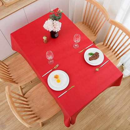 LIBERECOO Vinyl Tablecloth with Flannel Backing, Solid Red, Waterproof, Stain-Resistant, Easy-Clean Table Cover for Holiday, Dining, Kitchen, and Outdoor Use, 60" x 102" Rectangle