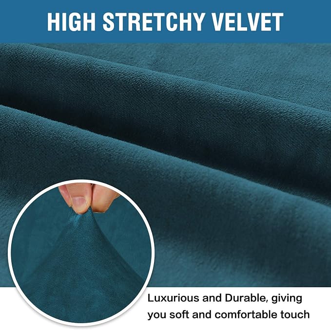 H.VERSAILTEX Stretch Velvet Sofa Covers Large Couch Covers Sofa Slipcovers Furniture Protector Soft with Non Slip Elastic Bottom, Feature Thick Comfy Rich Velour (Extra Wide Sofa 98"-105", Deep Teal)