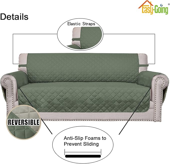 Easy-Going Reversible Couch Cover, Oversized Chair, Greyish Green/Beige | Machine Washable Slipcover For Dogs, Water Resistant Furniture Mat For Living Room, Non-Slip Sofa Cover, Pet Friendly