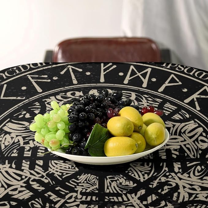 Vintage Viking Pattern Tablecloth, Viking Ancient Runic Helmet of Awe Celtic Dragon Table Cloth Water Resistant Wipeable Table Cover for Farmhouse Party Holiday Kitchen Dinner Table 60x110"
