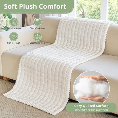 OstepDecor Couch Cover for Dogs, Washable Non Slip Sofa Cover for Pets | Soft Couch Covers for Sofa, Loveseat and Sectional, Furniture Protector Against Pet Hair & Dirt (27.6" x 78.7", Off White)