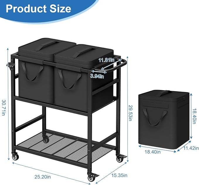 Patio Rolling Cooler Cart, Portable Bar Station for Backyard, Pool & BBQ | Two Detachable Insulated Bags, Four Casters with Two Locks, Side Bottle Opener, 12-Hour Insulation